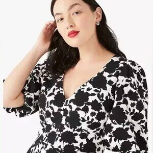 Kate Spade Black & White Floral Puff Sleeve
